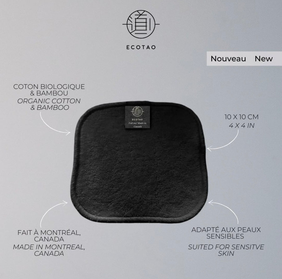 ECOTAO - Paquet de 7 lingettes démaquillantes réutilisables NOIR- CAVIAR